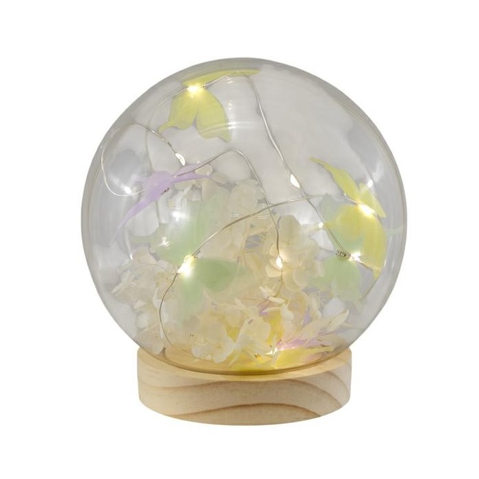 SFERA VETRO BASE LEGNO CFARFALLE GR. 15CM.